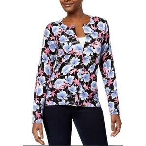 Karen Scott Floral Knit Cardigan XL Artsy Long Sleeve Spring Office Boho Chic